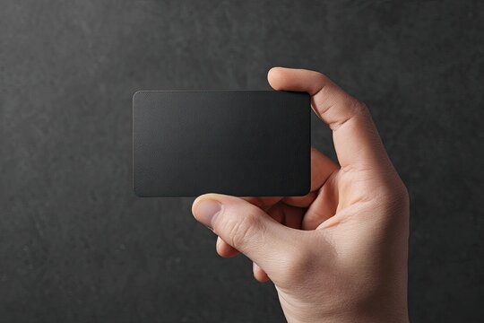 A hand holds a blank black business card (1) - Powered by Adobe