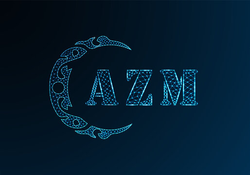Low poly letter logo AZM design. AZM letter logo low poly vector design on blue color gradient background. AZM logo low poly design