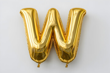 Gold Foil Balloon Letter W on White Background