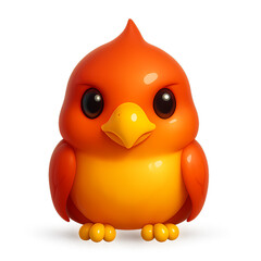 Adorable 3D cartoon red and yellow bird with round body and big eyes. Ideal for kids' apps, games, and playful digital art