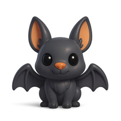Cute 3D cartoon bat with big ears and wide wings, smiling and friendly. Great for Halloween themes, kids' books, or nocturnal animal sets