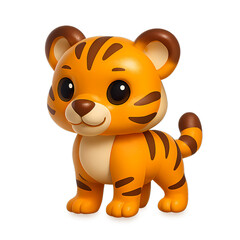 Adorable 3D cartoon tiger cub with orange stripes and playful look. Great for jungle stories, kids' media, and educational animal sets