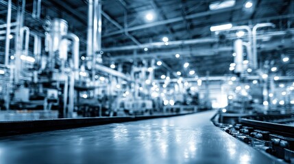 Industrial factory conveyor belt in a large production facility.