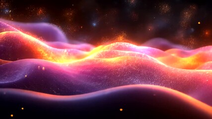 Abstract glowing cosmic landscape with sparkling particles background video for content creation