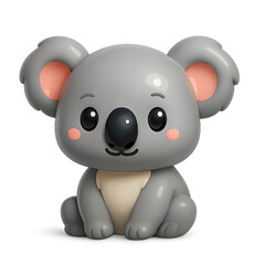 Adorable 3D cartoon koala with soft gray texture and pink ears, ideal for digital kids’ content and educational animal illustrations