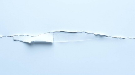 Close up of white paper torn in the middle showing a rough edge with blue light in the background