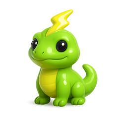 Cute 3D cartoon green lizard with lightning bolt on head, fantasy-style creature perfect for games, mascots, and digital character designs