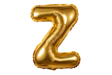 Gold Foil Balloon Letter Z on Transparent Background