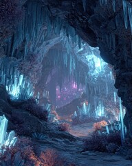 Glowing Crystal Cave Interior