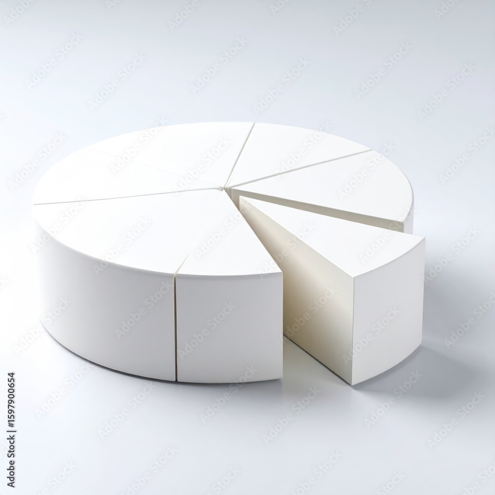 Poster 3d pie chart illustration with detached segment against white background for business and data visua