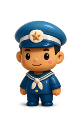 3D cartoon sailor boy character in blue uniform with hat, smiling. Great for kids’ stories, nautical themes, and educational materials