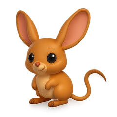 Cute 3D cartoon jerboa with long ears and tail, standing upright. Ideal for desert wildlife themes and educational kids’ content