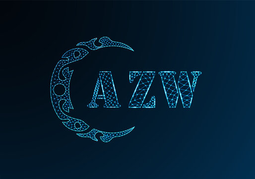 Low poly letter logo AZW design. AZW letter logo low poly vector design on blue color gradient background. AZW logo low poly design