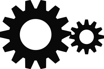 Black Gear Silhouettes — Simple Mechanical Icons of Rotating Cogs, Representing Engineering, Machinery, or Settings in Minimal Style