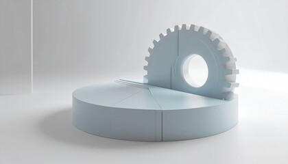 3D Rendered Gear Pie Chart Financial Automation Concept Isolated On White Background