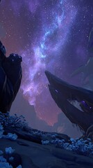 Pixelated Alien Planet Night Sky Landscape