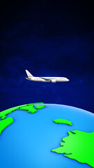 Travel Concept of Airplane Flying Above Earth