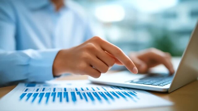 Detailed examination of financial data on spreadsheets through a close-up of hands.