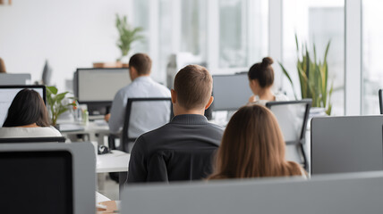 Fototapeta premium People working in a bright modern office open plan