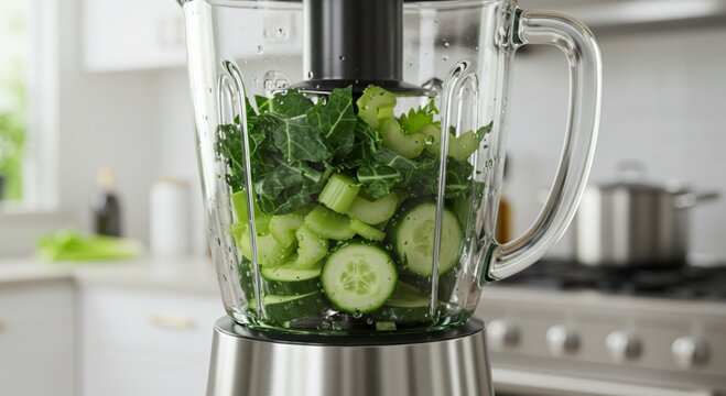 Healthy green smoothie ingredients in blender