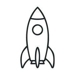 Simple outline of rocket in black and white on white background