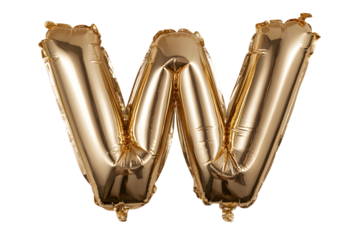 Gold Foil Letter W Balloon on Transparent Background