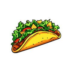 Colorful cartoon taco illustration with fresh toppings, a vibrant AI-generated Mexican food graphic isolated on a white background.