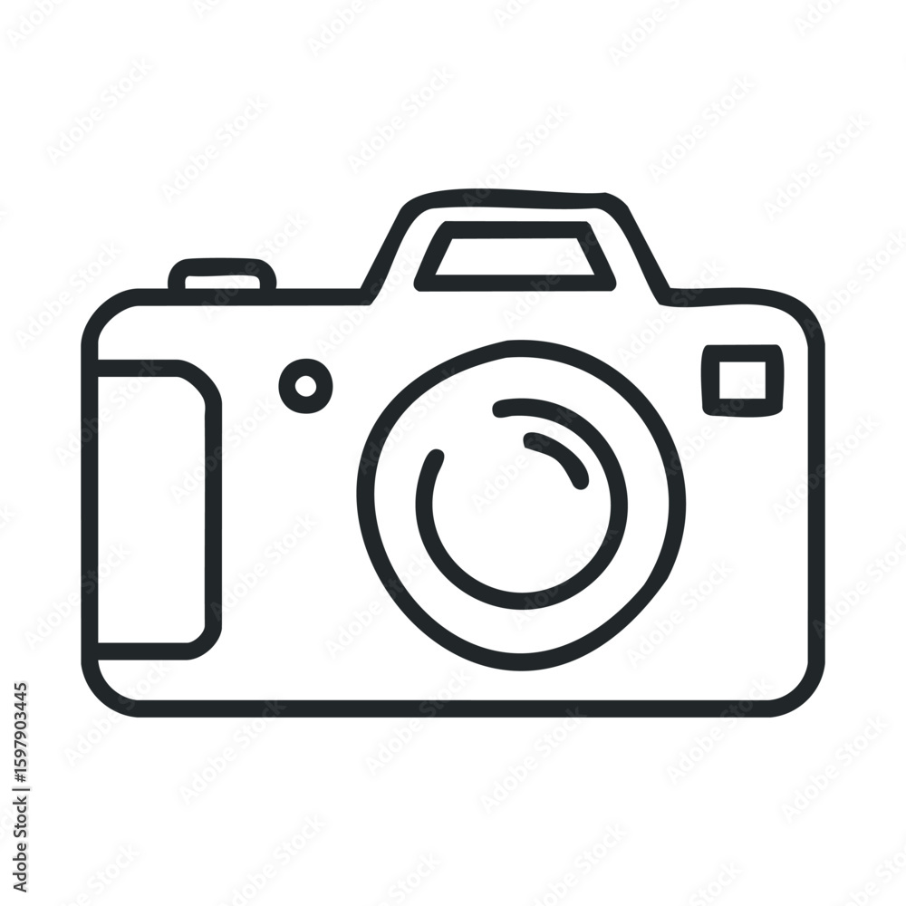 Poster outline icon of a digital camera with simple design elements