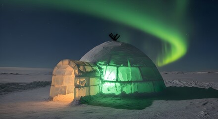Traditional Igloo Under Northern Lights