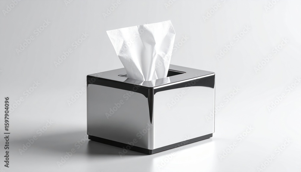 Poster chrome tissue box displaying white tissues against soft clear background