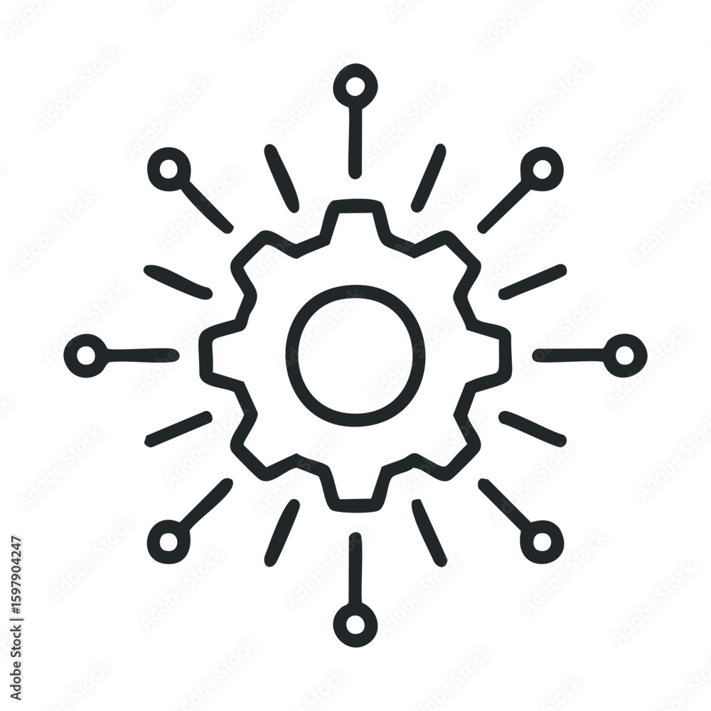 Poster Black gear icon with circuit lines representing innovation and technology