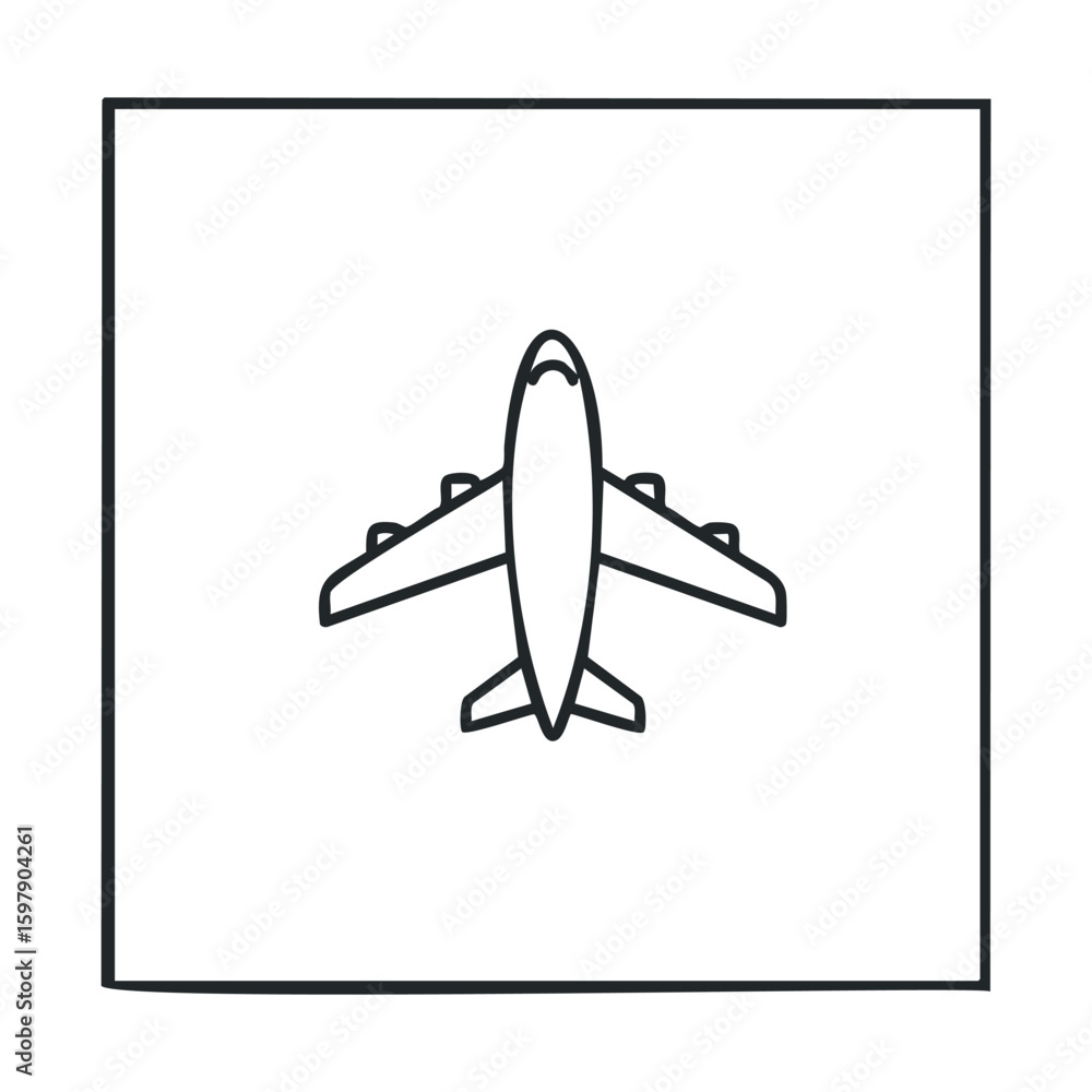 Poster outline of airplane icon in minimalist design with top view perspective