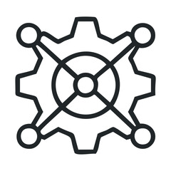 Fototapeta premium Black and white line art of a gear and node structure symbolizing connectivity