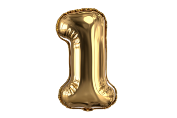 Gold Number One Foil Balloon on Transparent Background