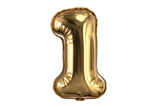 Gold Number One Foil Balloon on Transparent Background
