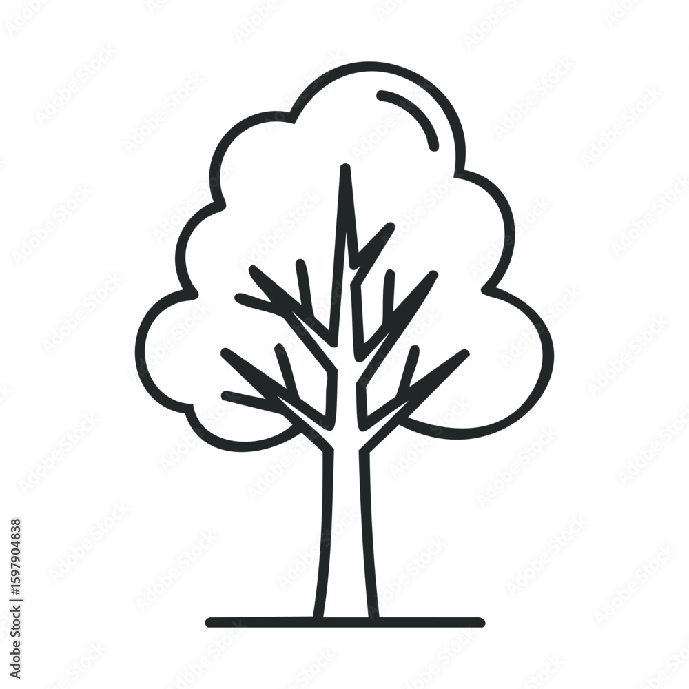 Poster minimalistic line art of deciduous tree on white background
