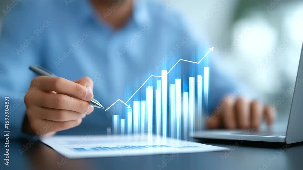 Aufkleber in-depth financial analysis using dynamic charts on a laptop screen.