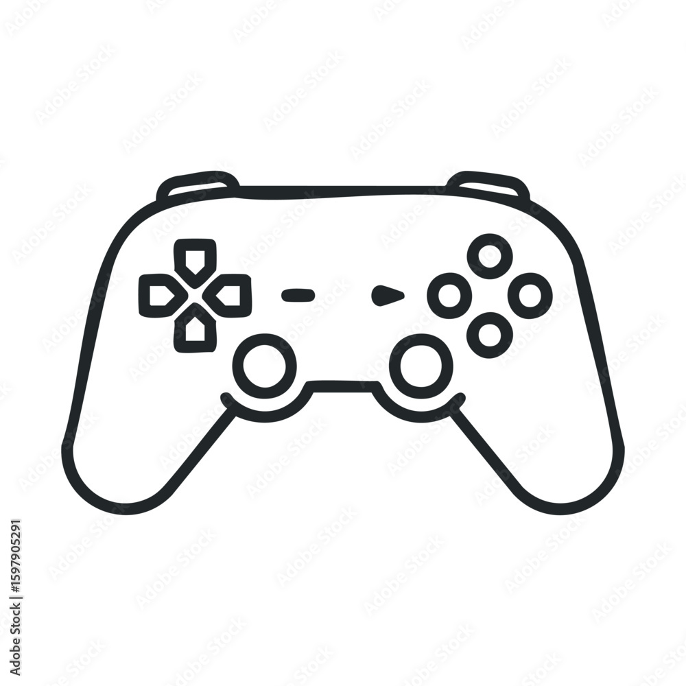 Poster outline illustration of gaming controller with buttons and d-pad