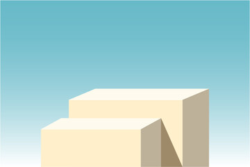 The corner of two beige podium with gradient background, Blank beige product studio background, stage, podium for presentation vector illustration design for display cosmetic or beauty product