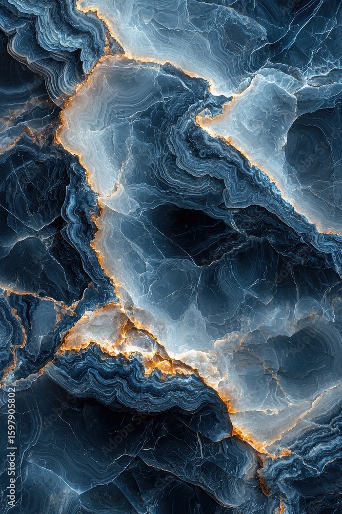 Aufkleber top-down abstract view of textured marble with striking blue and orange patterns