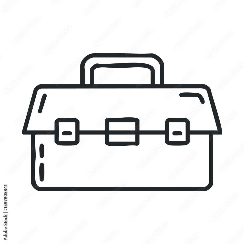 Poster simple hand-drawn toolbox icon with handle and clasps