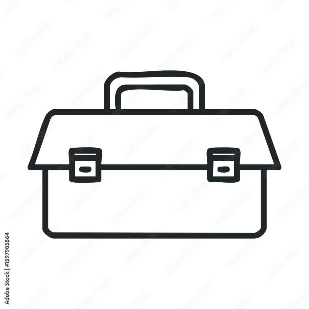 Poster minimalist black and white toolbox icon with handle and latches