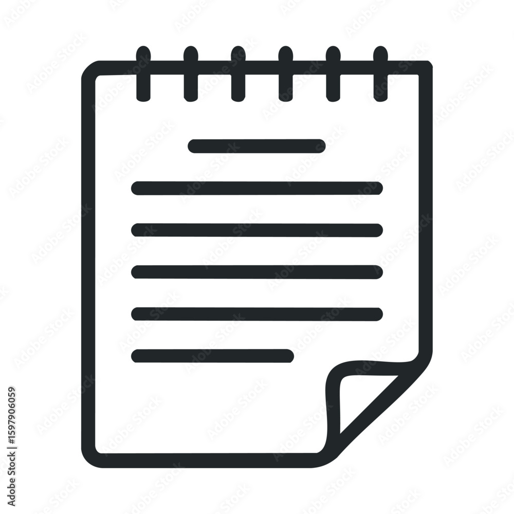 Poster black and white notebook icon with spiral binding and lined pages