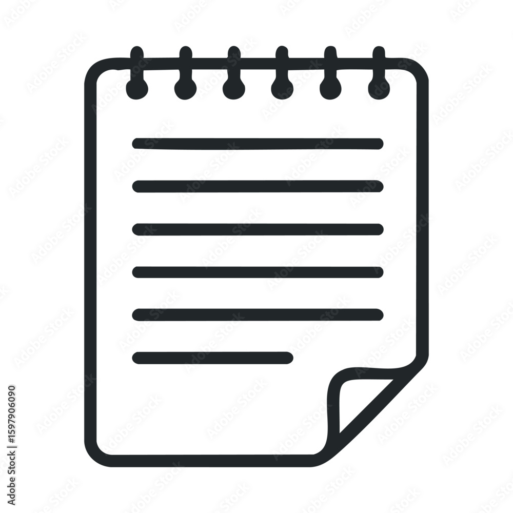 Poster spiral notebook with lined pages and folded corner icon