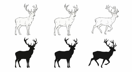 Fototapeta premium set of deer silhouettes