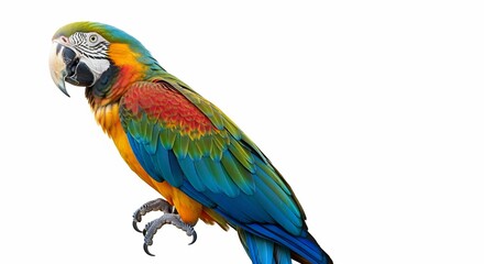 Vibrant Macaw Portrait: Striking Plumage Against a Clean White Backdrop