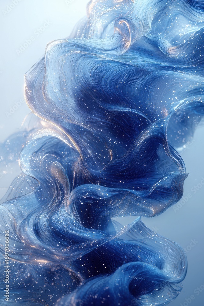 Poster abstract blue wave design with soft translucent textures and dynamic flow