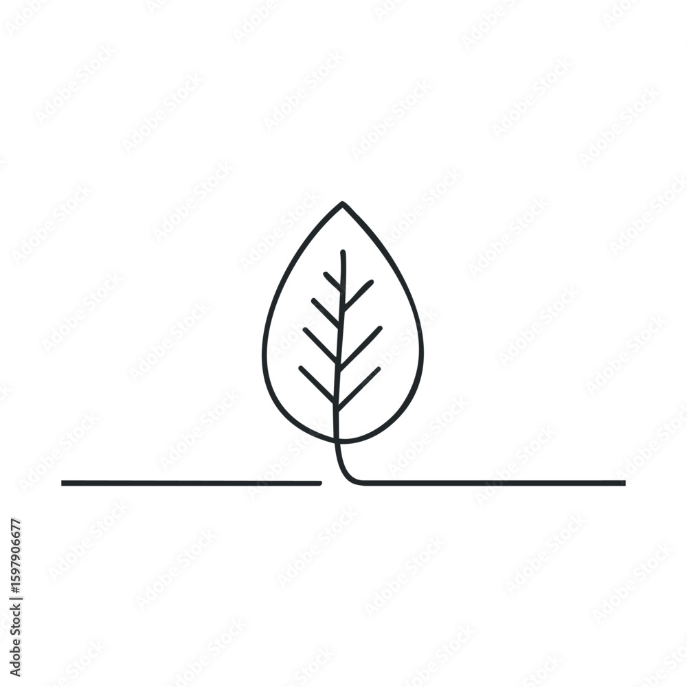 Poster minimalist leaf outline with simple line art design