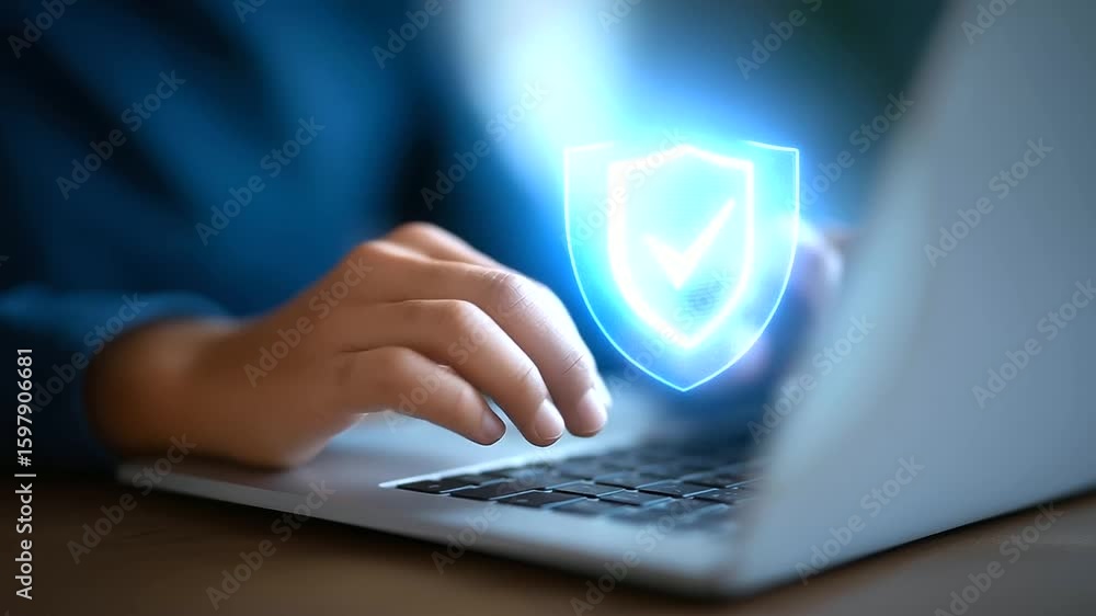 Poster a visual representation of digital identity security featuring a protective badge and user icon.