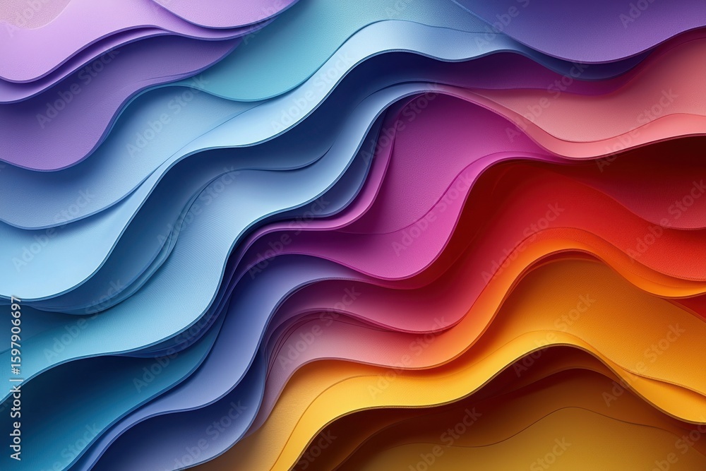 Poster colorful layers of abstract wavy shapes with gradient textures and star effect